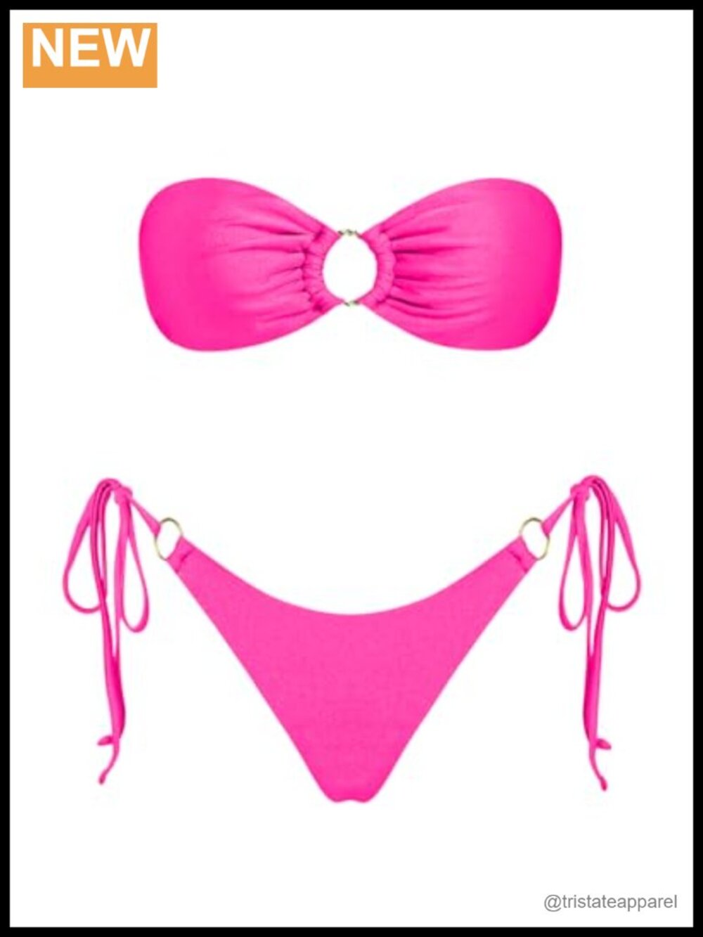 Triangle Bikini Set Bandeau O Ring Strapless Side Tie Thong Swimsuit